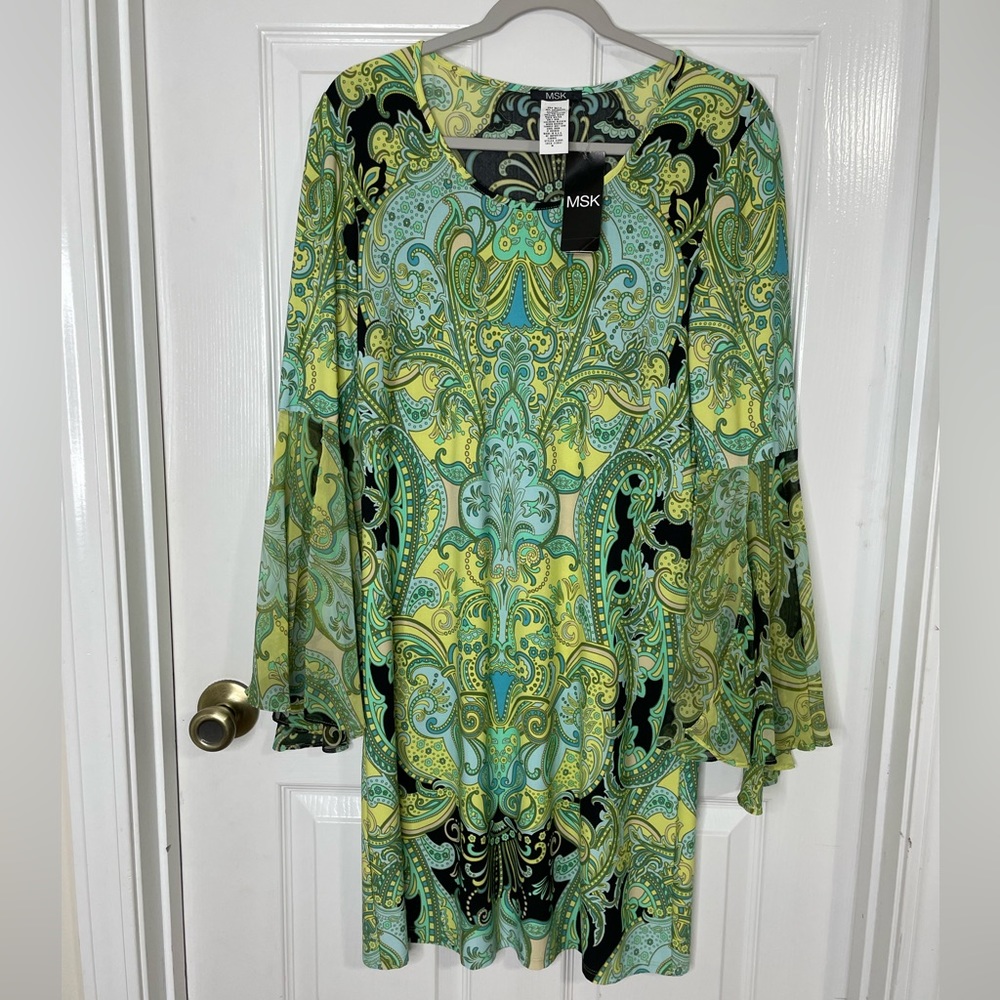 Groovy Multi Colored Flowy Bell Sleeve Dress | MSK
